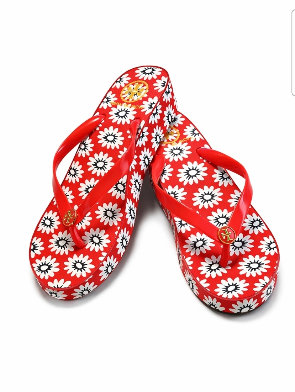NWOT Tory Burch Nantucket Daisy Red / White Primrose Floral Thong Sandals Sz 9M